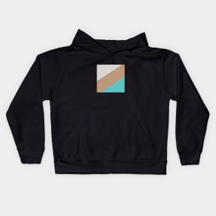 Geometric Lines | Abstract Art Design | Diagonal | White, Brown and Blue / Turquoise Kids Hoodie